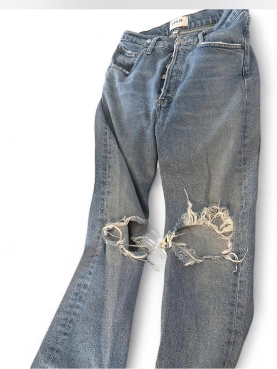 Agolde Light Blue Distressed Straight-Leg Jeans - Picture 5 of 7